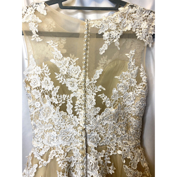 Long Formal Sleeveless Dress Tulle Lace HiLo Hem Holiday Wedding Ballgown Stage - Picture 5 of 9